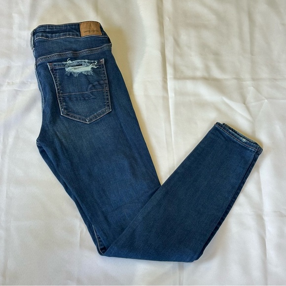 American Eagle Outfitters Women's Distressed Blue Jeggings Super StretchX Size 8 - Picture 2 of 7